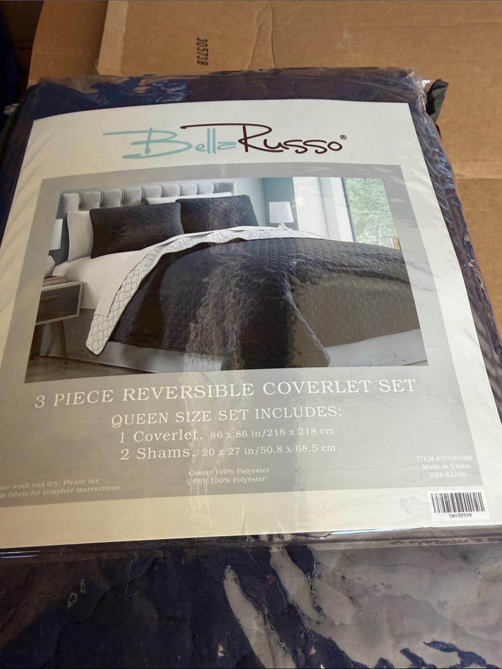 Bella Russo Navy Reversible Coverlet Set - Queen
